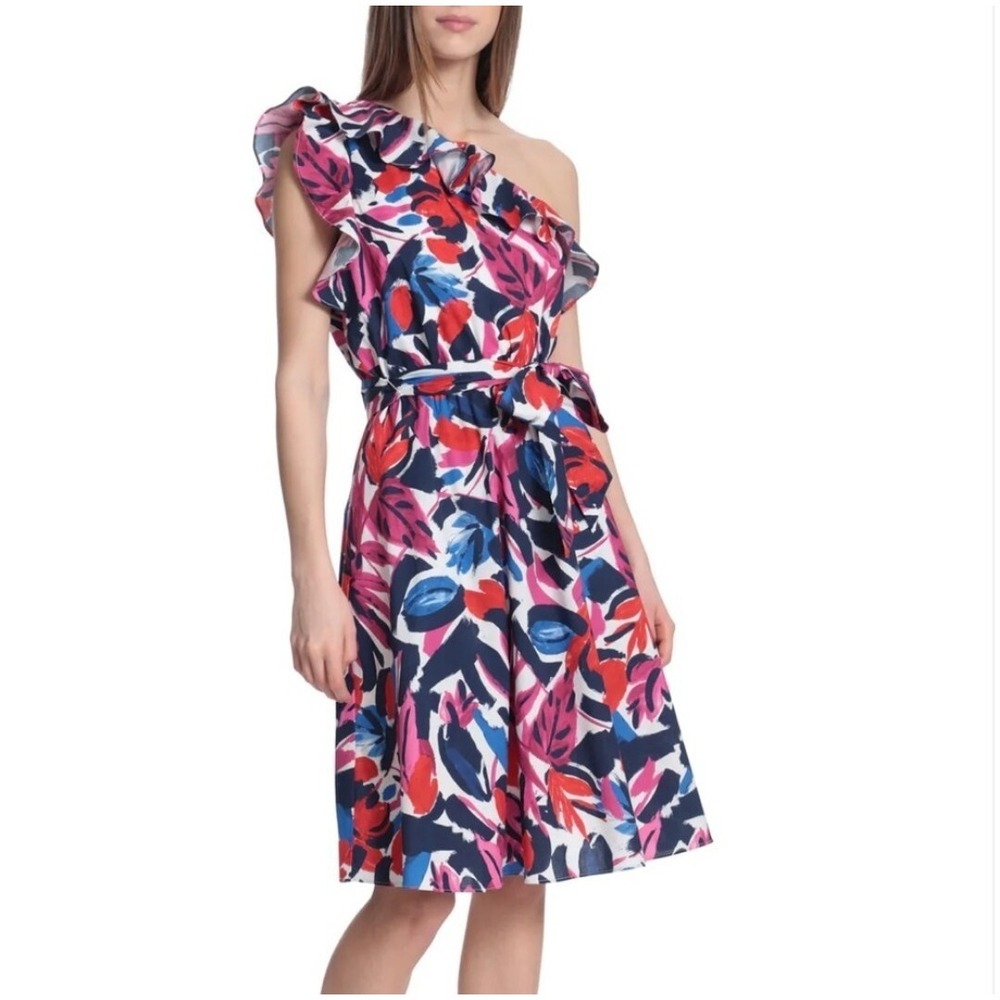 Donna Morgan Women's One-Shoulder Ruffle Tie Waist  Dress 12 NWT